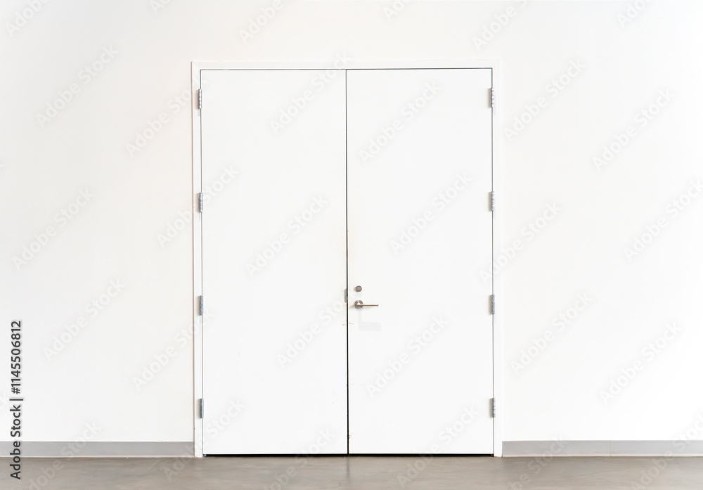 White locked doors on a white wall White locked doors on a white wall