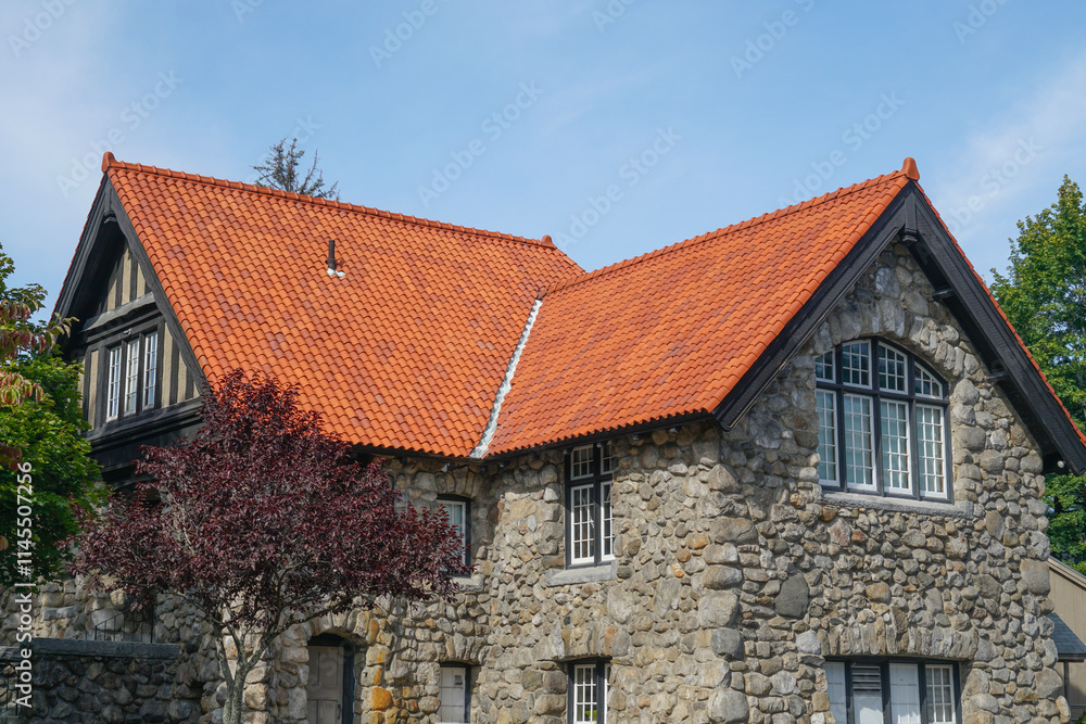 single house with stone wall single house with stone wall