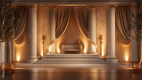 Romantic Interior Stage with Draped Fabrics and Subtle Glow Background - Made with Generative AI