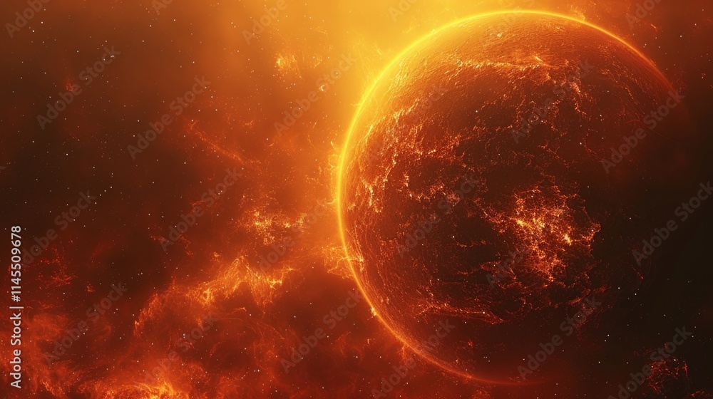 A fiery planet with a swirling red surface against a background of stars and nebulae. AI generative. . A fiery planet with a swirling red surface against a background of stars and nebulae. AI generative. .