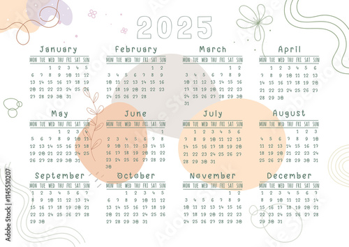 Printable Calendar 2025 - Abstract pastel background