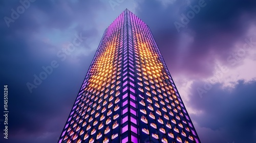 Wallpaper Mural Illuminated Skyscraper at Dusk, Cityscape - Futuristic Architecture Torontodigital.ca