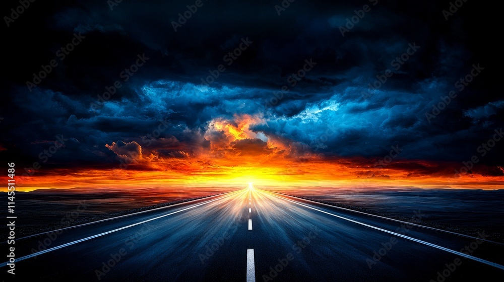 Dramatic rock music cover on a desolate highway at sunset Dramatic rock music cover on a desolate highway at sunset