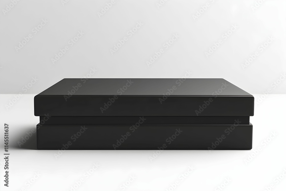 A sleek, modern black box sits on a clean surface, emphasizing minimalist design and elegance. A sleek, modern black box sits on a clean surface, emphasizing minimalist design and elegance.