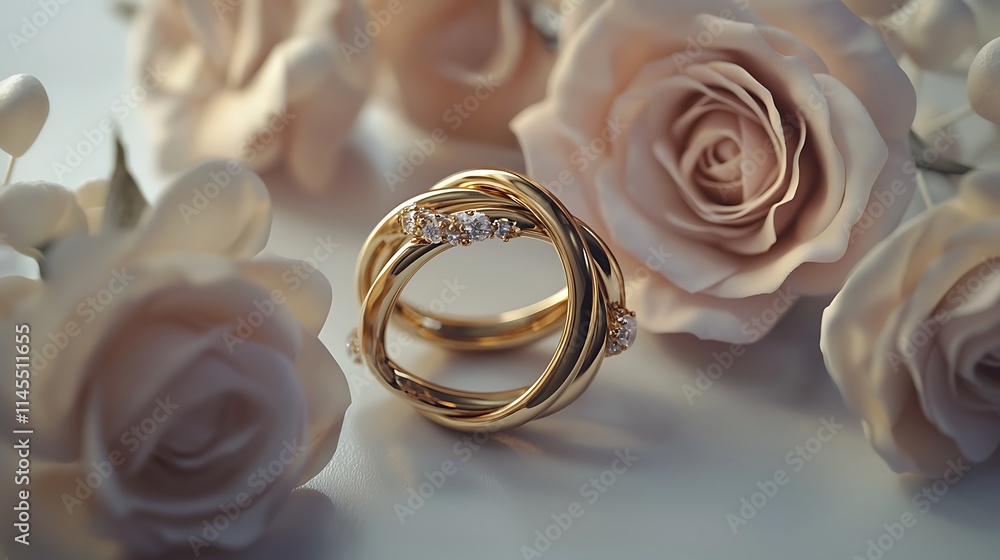 A gold and diamond ring is set in a bouquet of roses A gold and diamond ring is set in a bouquet of roses