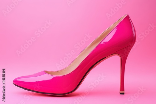 Hot pink patent leather stiletto heel. Perfect for fashion, beauty, and elegance themes. photo