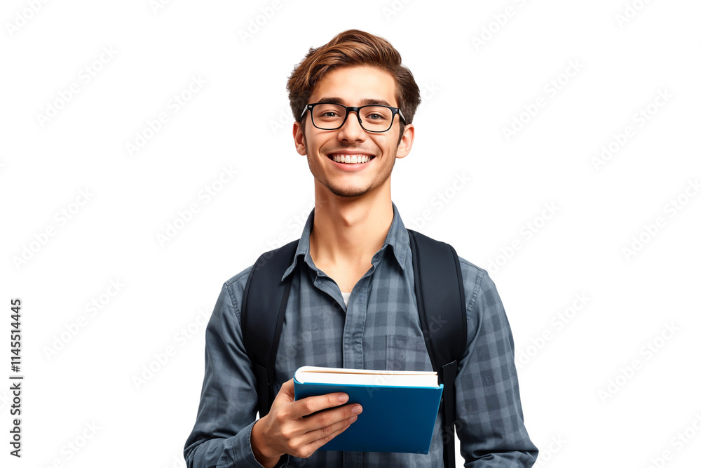 Portrait of a young male college student holding a book, back to school, isolated on white background Portrait of a young male college student holding a book, back to school, isolated on white background
