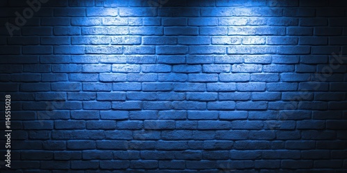 Blue Brick Wall with Spotlight Effect for Background Design