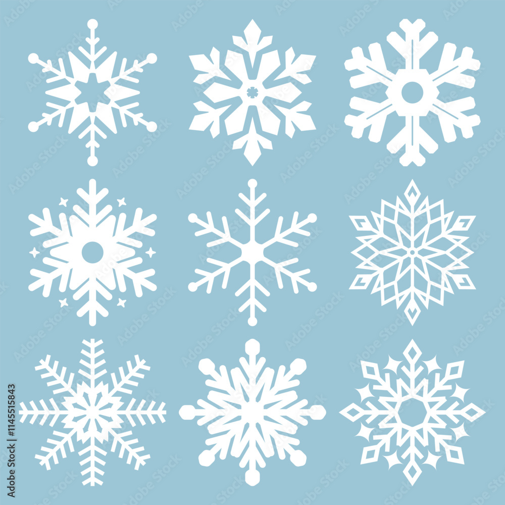 Snowflake icons. Snowflake Vectors. Snowflakes set. Background for winter and christmas theme. Snowflake icons Isolated on Blue Background. Vector illustration. Elements for design. EPS10. Snowflake icons. Snowflake Vectors. Snowflakes set. Background for winter and christmas theme. Snowflake icons Isolated on Blue Background. Vector illustration. Elements for design. EPS10.