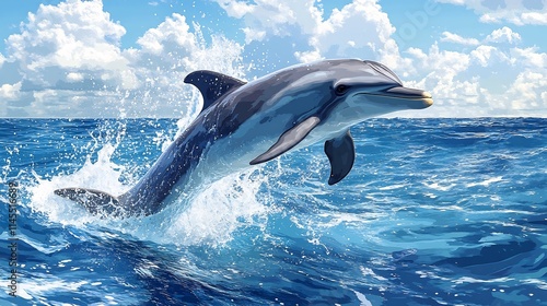 Playful vector illustration of a dolphin jumping out of the water ideal for marine and nature themes photo