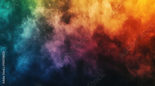 Vibrant nebula-like abstract background with colorful smoke and star dust.