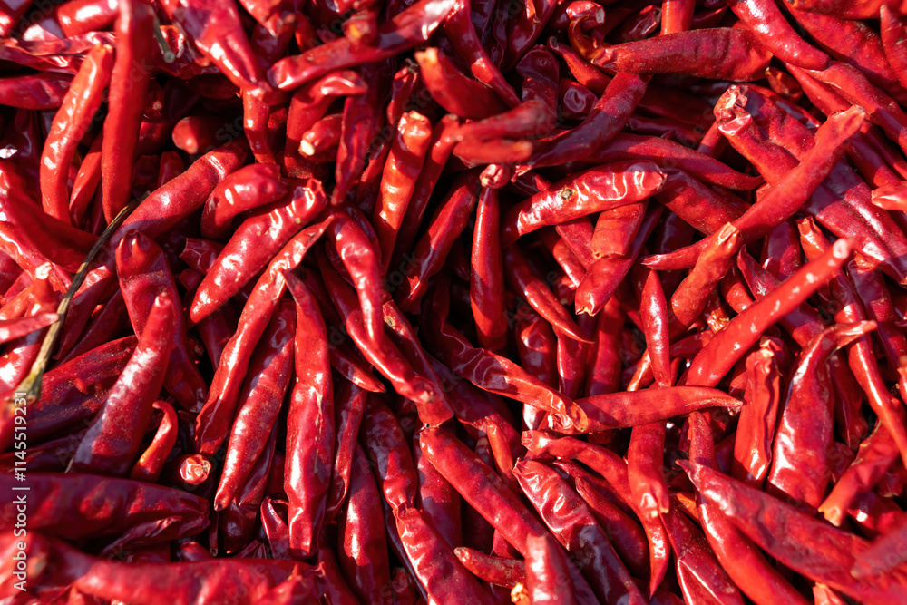 Vibrant Red Chili Peppers Piled High for Culinary Delights Vibrant Red Chili Peppers Piled High for Culinary Delights