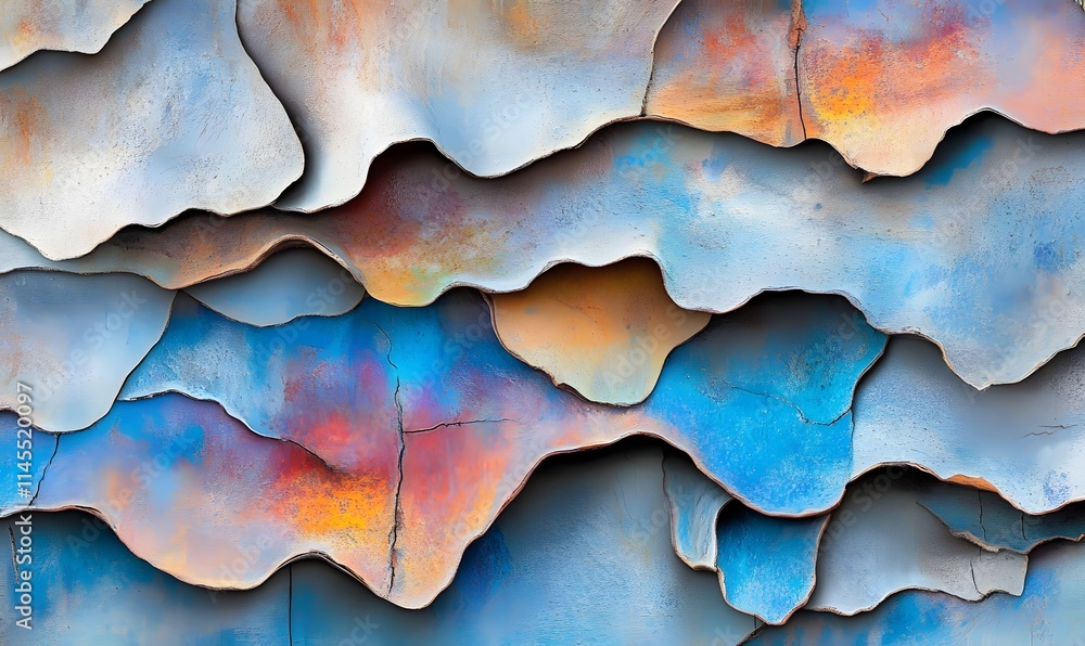Abstract layered paint texture with blue, orange, and white hues. Abstract layered paint texture with blue, orange, and white hues.