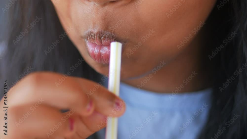 Little girl drinking soft drinks with a plastic straw Little girl drinking soft drinks with a plastic straw