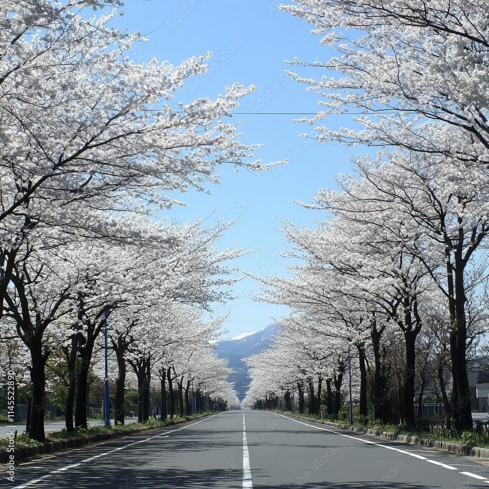 Serene Spring Cherry Blossom Tunnel Road Landscape Serene Spring Cherry Blossom Tunnel Road Landscape