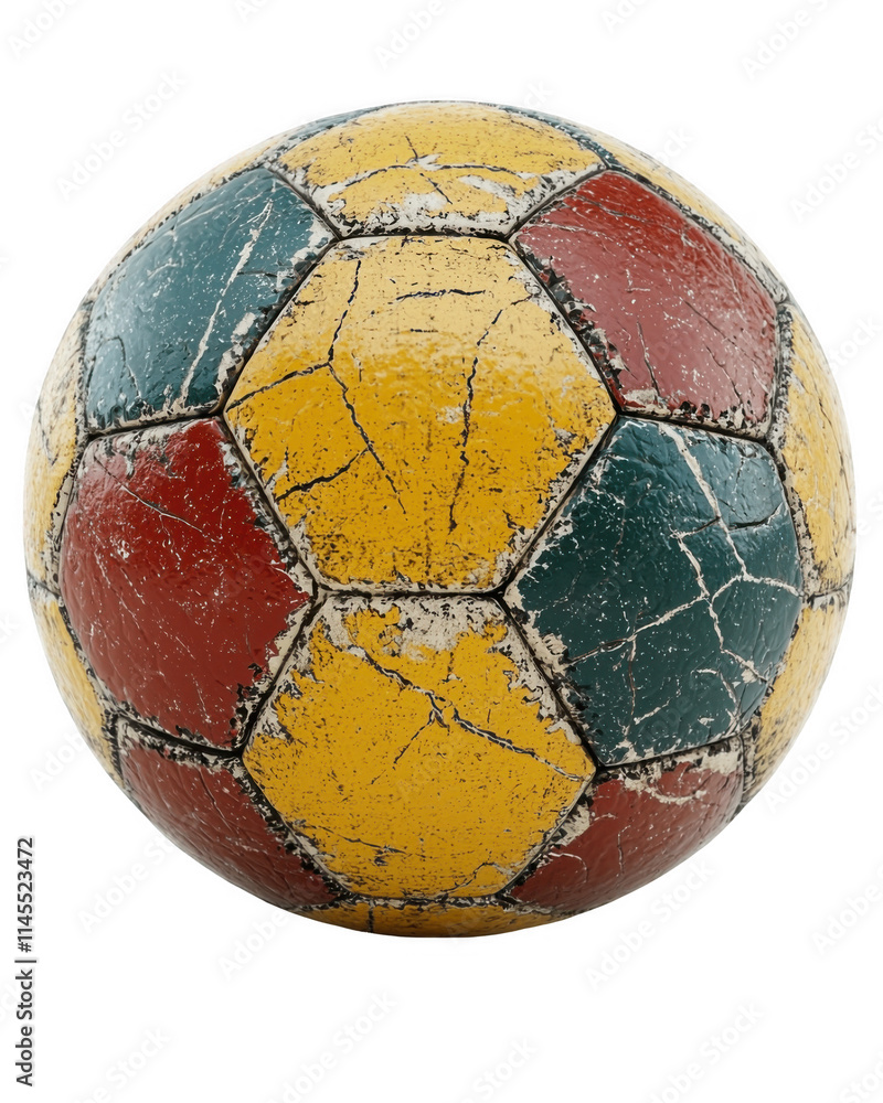 realistic 3D rendering of worn soccer ball with vibrant colors realistic 3D rendering of worn soccer ball with vibrant colors