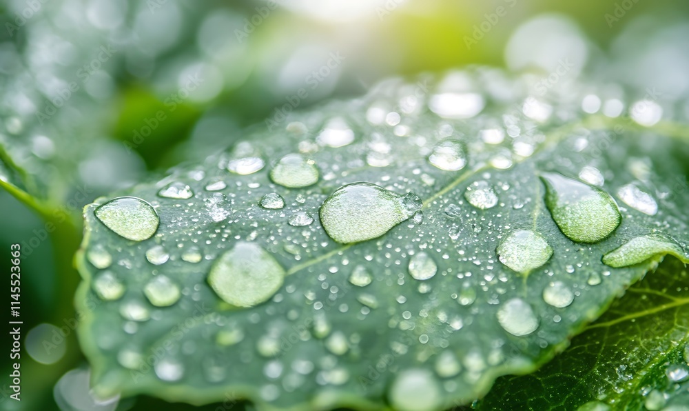 Close-up of dew drops on a green leaf. (2) Close-up of dew drops on a green leaf. (2)