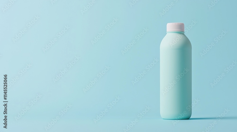 Minimalist plastic water bottle on blue background still life Minimalist plastic water bottle on blue background still life