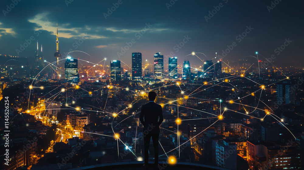 custom made wallpaper toronto digitalSmart digital city with connection cyber security network reciprocity over the cityscape . future smart wireless digital city and social media networking systems that connects people within the city