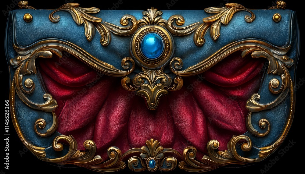 Fototapeta premium Ornate Blue And Red Handbag With Gold Accents