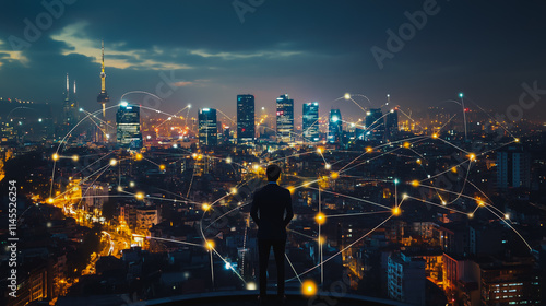 Wallpaper Mural Smart digital city with connection cyber security network reciprocity over the cityscape . future smart wireless digital city and social media networking systems that connects people within the city Torontodigital.ca