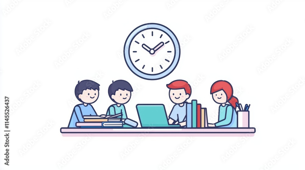 Collaborative student project in classroom environment illustration Collaborative student project in classroom environment illustration