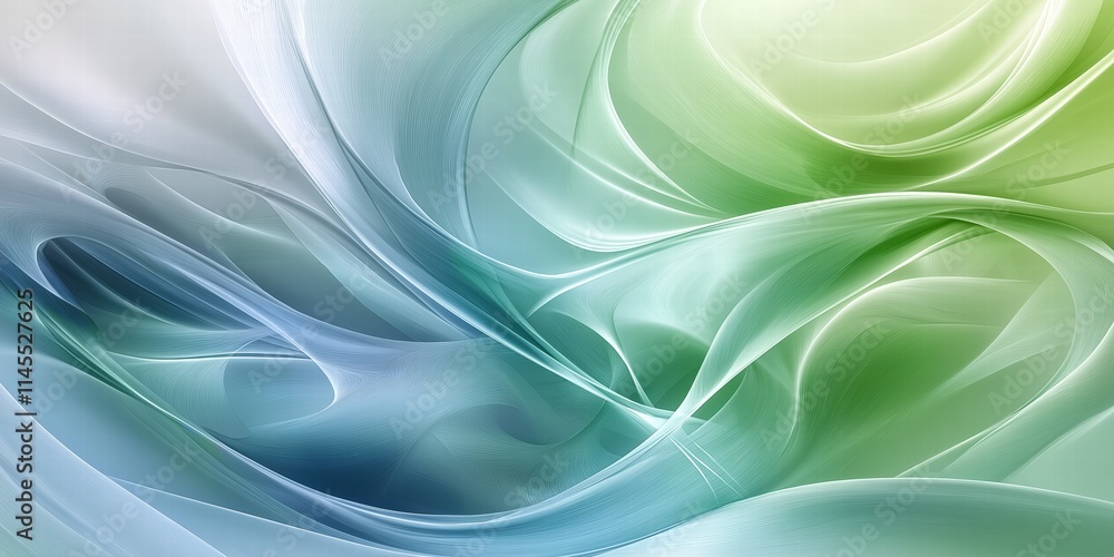 Fototapeta premium Soft gradient waves in green and blue tones, representing natural elements and serenity, perfect for eco-themed designs and organic branding
