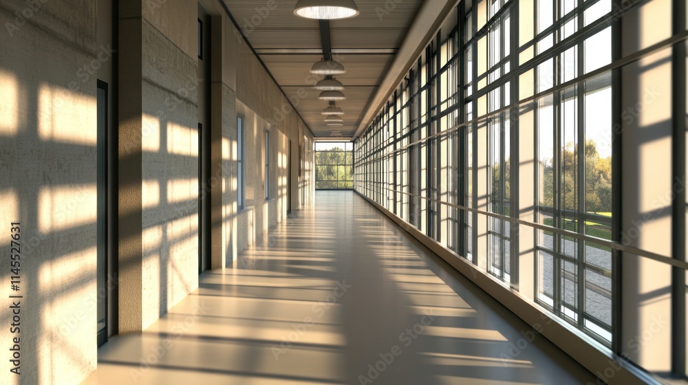 Sunlit Corridor: Modern Architecture's Peaceful Embrace Sunlit Corridor: Modern Architecture's Peaceful Embrace