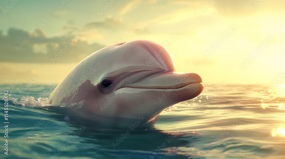 Fototapeta premium A White Dolphin at Sunset in the Ocean
