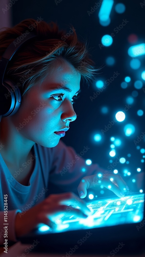 Gamer Intensely Focused with Holographic Game Elements Gamer Intensely Focused with Holographic Game Elements