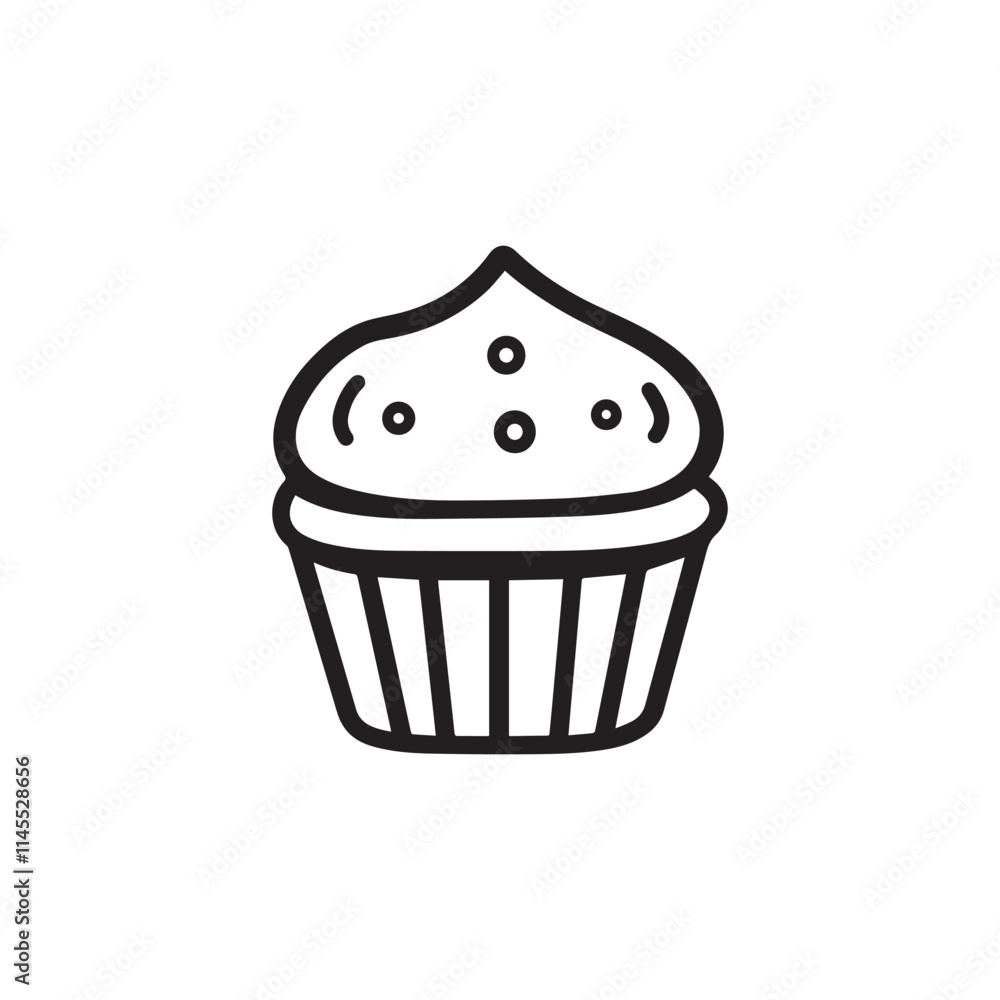 Line drawing of a cupcake icon with sprinkles on top. Line drawing of a cupcake icon with sprinkles on top.