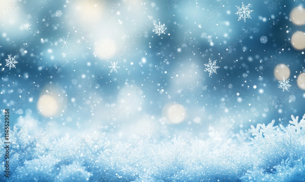Winter Wonderland Background with Falling Snowflakes, Glittering Snow and Soft Bokeh Lights in Cool Blue Tones for Holiday and Seasonal Designs Winter Wonderland Background with Falling Snowflakes, Glittering Snow and Soft Bokeh Lights in Cool Blue Tones for Holiday and Seasonal Designs
