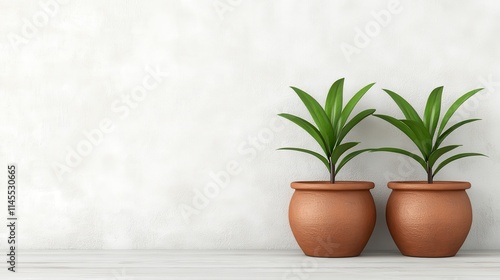 Wallpaper Mural Two potted plants with green leaves sit against a plain wall, adding a touch of nature and freshness to the minimalist space. Torontodigital.ca