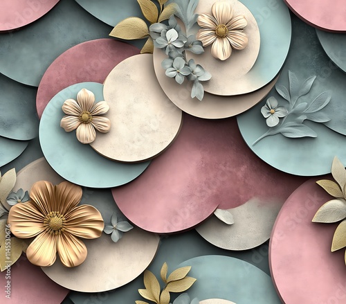 Modern floral 3D geometric seamless, 3D Floral Geometric Design with Layered Tiles