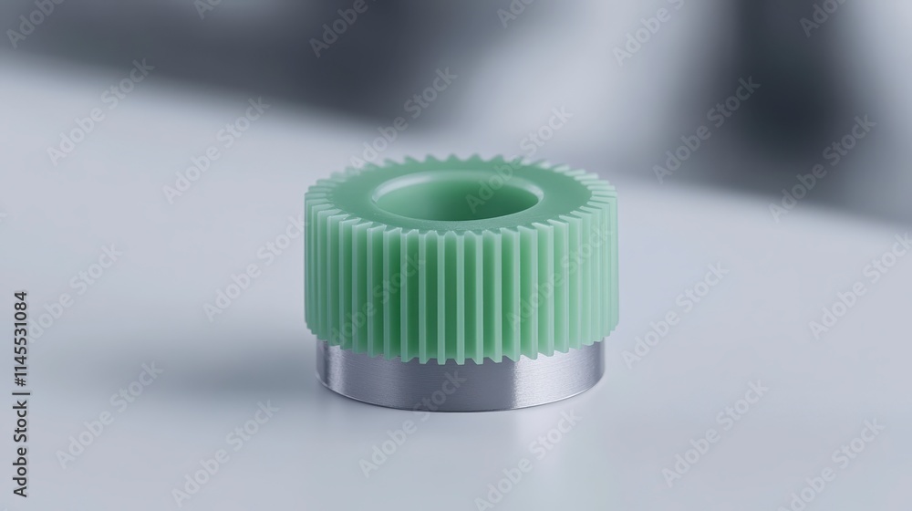 A modern, cylindrical object with a green textured top and a silver base, likely a component or cap for a device, showcasing a sleek design. A modern, cylindrical object with a green textured top and a silver base, likely a component or cap for a device, showcasing a sleek design.
