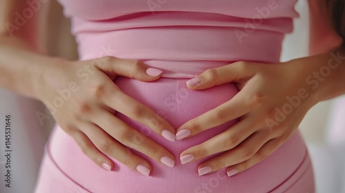 Wallpaper Mural Woman in Pink Holds Pregnant Belly, Isolated on White, Awaiting Mom, Maternity Concept Torontodigital.ca