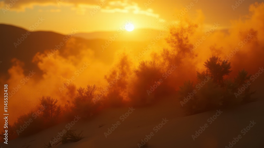 Golden Sunset Amid Glowing Clouds with Sparkling Particles
Golden Sunset Amid Glowing Clouds with Sparkling Particles