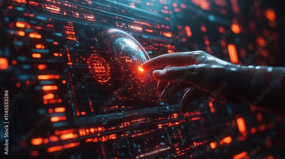 Obraz premium Futuristic interface interaction with glowing elements.