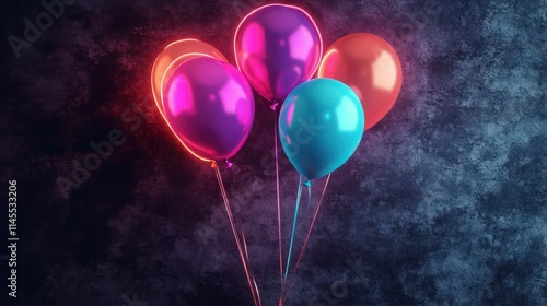 Birthday balloons with neon colors , festive image of balloons