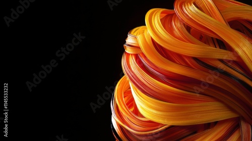 Vibrant Swirls of Orange and Yellow Hair Design Against a Dark Background Showcasing Fluid Movement and Colorful Texture photo