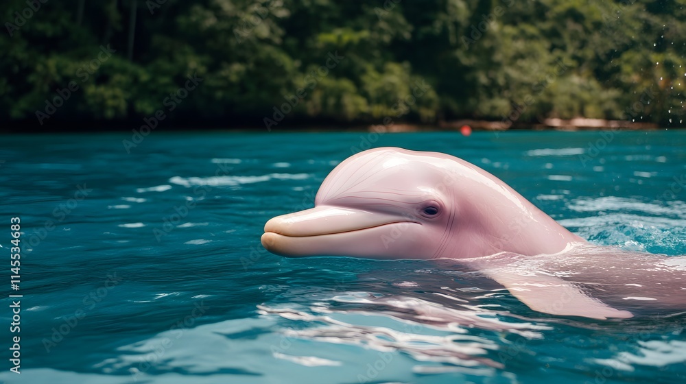 Naklejka premium Pink Dolphin Swimming in Tropical Waters