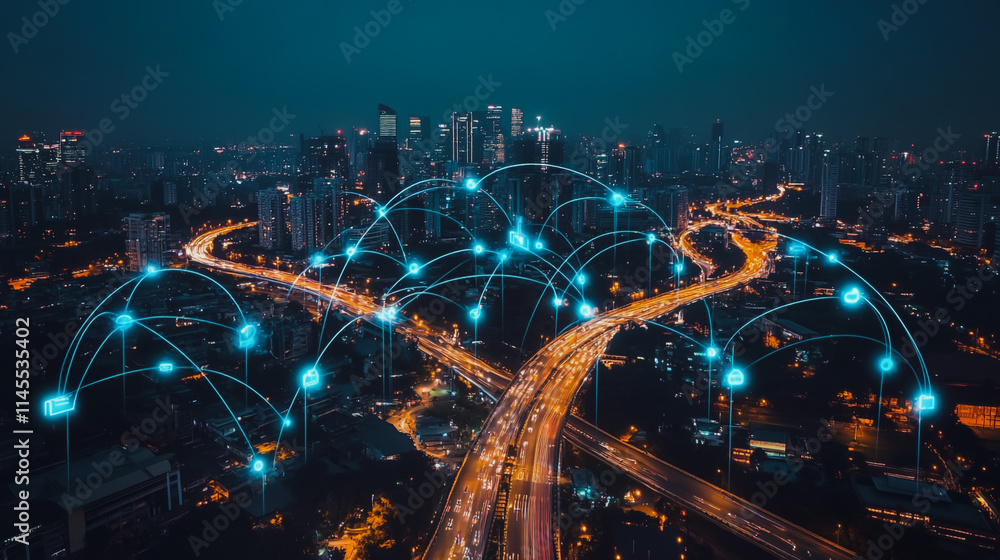 Smart digital city with connection cyber security network reciprocity over the cityscape . future smart wireless digital city and social media networking systems that connects people within the city Smart digital city with connection cyber security network reciprocity over the cityscape . future smart wireless digital city and social media networking systems that connects people within the city