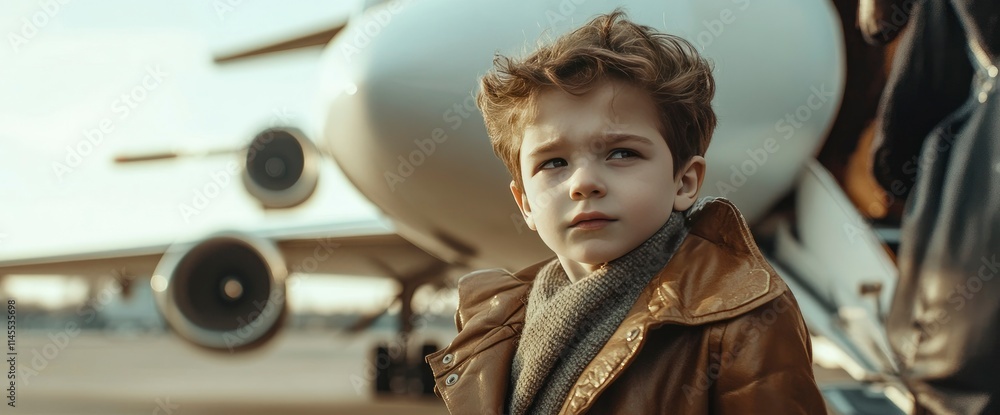 Young Boy at the Airport, Dreaming of Travel Adventures Young Boy at the Airport, Dreaming of Travel Adventures