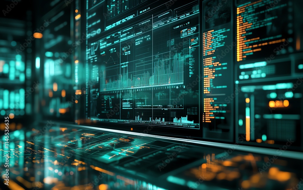 Professional reviewing financial market analysis, growth trends, and investment opportunities, with digital business data visualization Professional reviewing financial market analysis, growth trends, and investment opportunities, with digital business data visualization