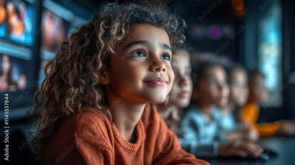 diverse group of children engaged in digital classroom diverse group of children engaged in digital classroom