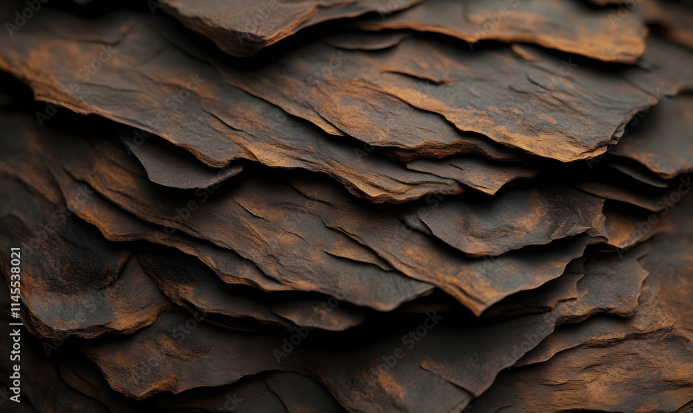 Close-up of layered dark brown and orange rocks, showing texture and pattern. Close-up of layered dark brown and orange rocks, showing texture and pattern.