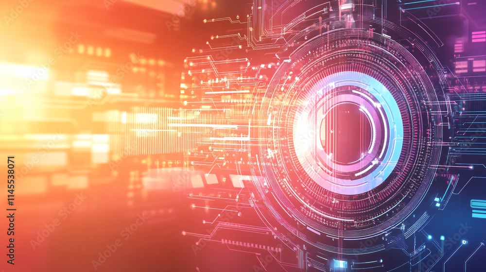 Fototapeta premium Abstract futuristic electronic circuit technology background, Generative ai