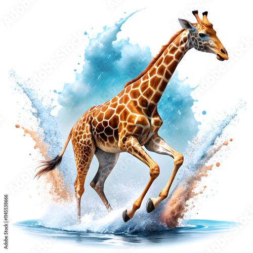 giraffe in the grass and water 