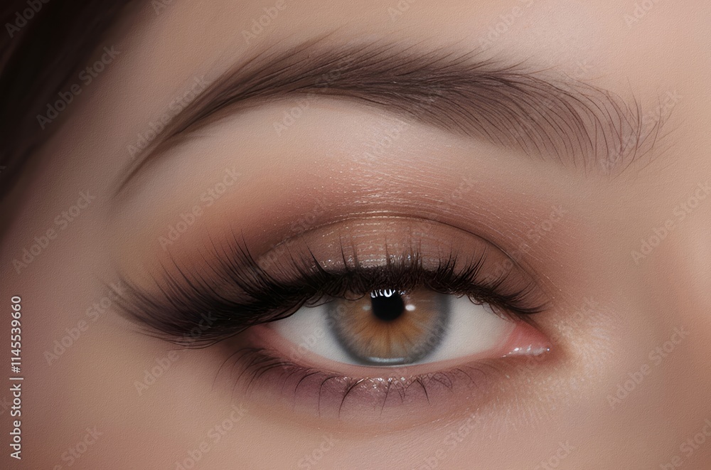 Fototapeta premium Eye makeup with eyeshadow and arrow. Beautiful macro shot of female eye make-up. Blue eye. Creative fashion make-up. Perfect shape make-up and long lashes. Cosmetics.