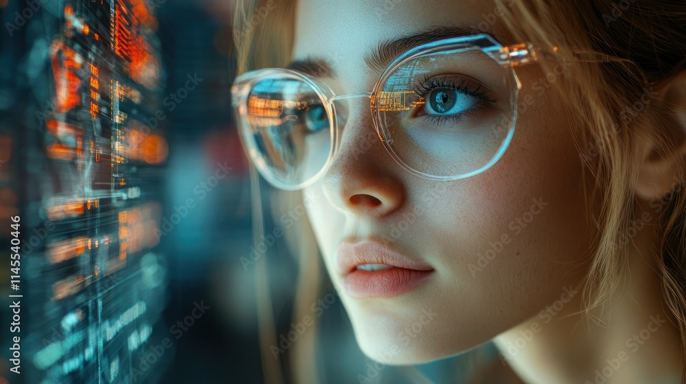 Close-up of a focused individual with glasses. Close-up of a focused individual with glasses.